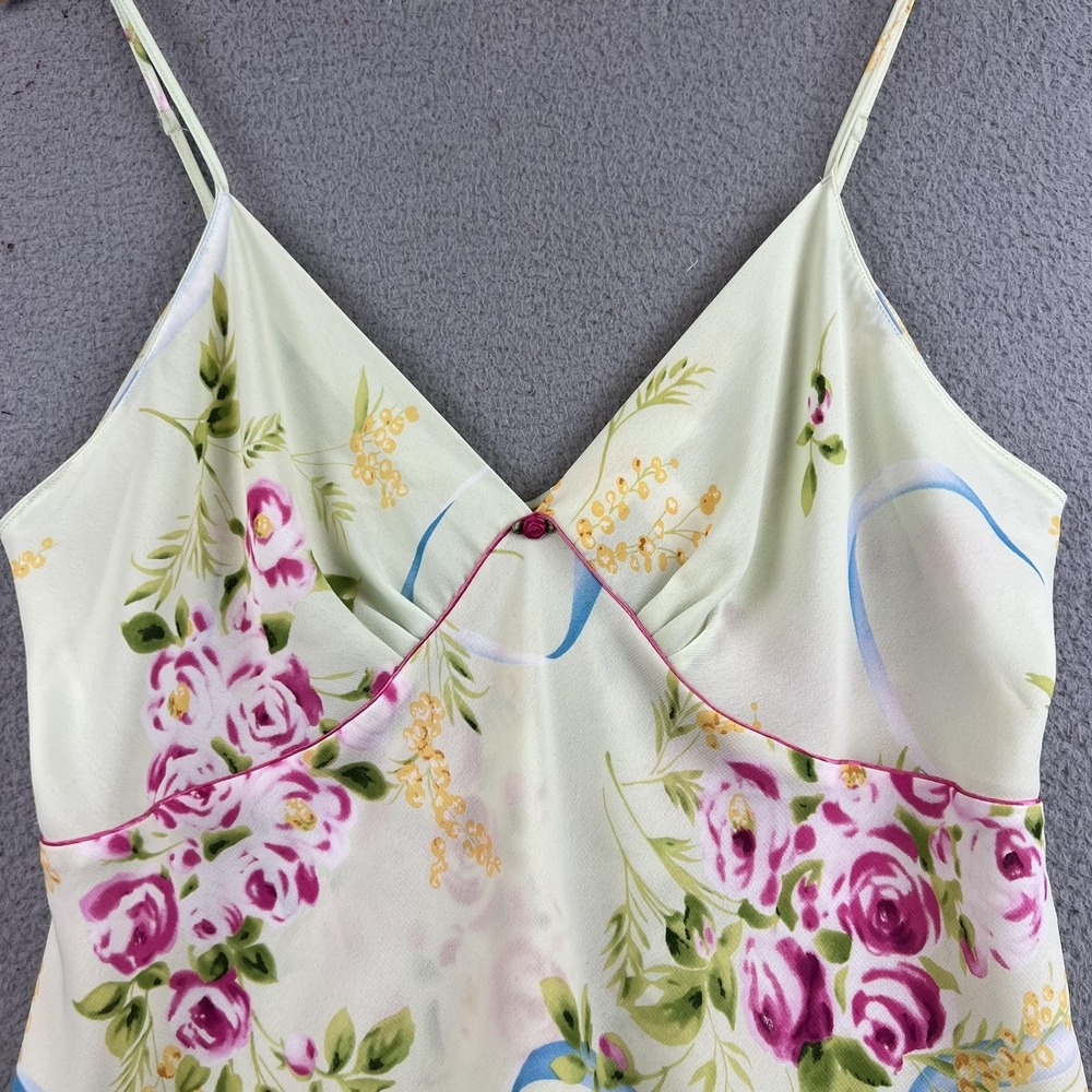 Oscar De La Renta Camisole Tank Top Womens Large Multicolor Floral Satin V Neck - Picture 5 of 9